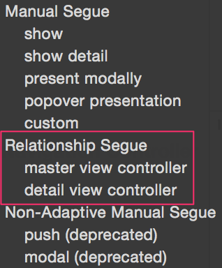 UISplitViewController Relationship Segue
